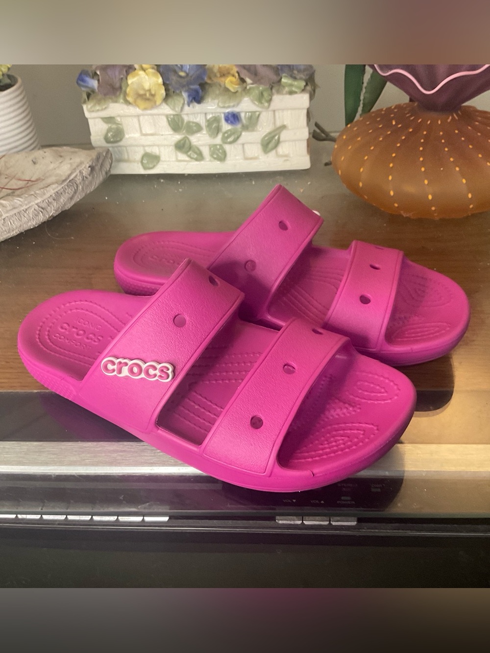 CROCS WOMENS DOUBLE STRAP SLIDE SANDALS SZ 9